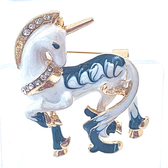 Sweet Enamel & Rhinestone Unicorn Brooch / Pin - A Touch of Myth & Romance - Picture 1 of 5